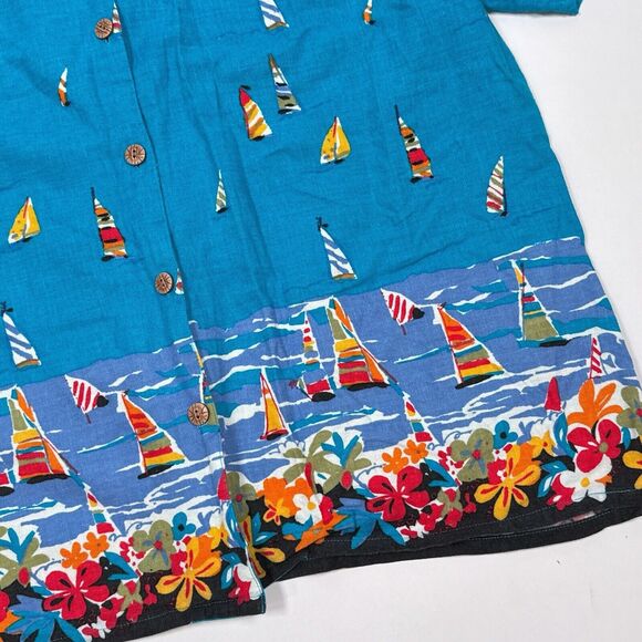 White Stag Shirt Plus Size 18W / 20W Blue Button Front Linen Sailboat Beach - Picture 3 of 9